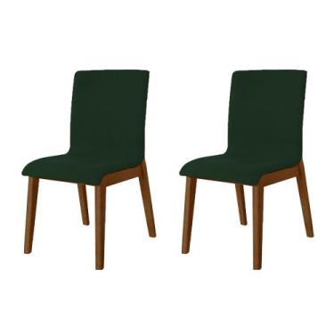 Imagem de Kit 2 Cadeiras De Jantar Diamante Estofadas Em Veludo Verde Base Madei