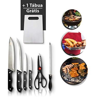 Imagem de Kit Faca Aço Inox Cabo Preto 7 Peças