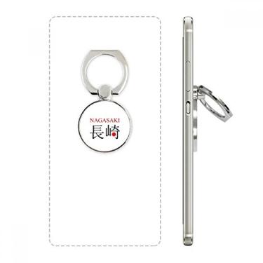 Imagem de Suporte de anel de telefone com bandeira do sol vermelha do nome da cidade japonesa Nagasaki com laço ajustável