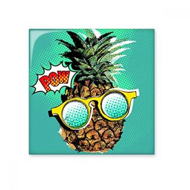 Imagem de Azulejo de cerâmica brilhante estilo quadrinhos americano abacaxi fruta vitrificada pedra adornada