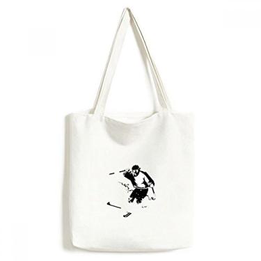 Imagem de Bolsa de lona preta com ilustração esportiva de inverno bolsa de compras casual bolsa de mão