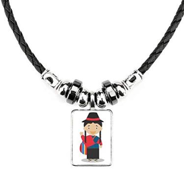 Imagem de DIYthinker Colar de desenho animado equador azul vermelho joia Torque pingente de corda de couro