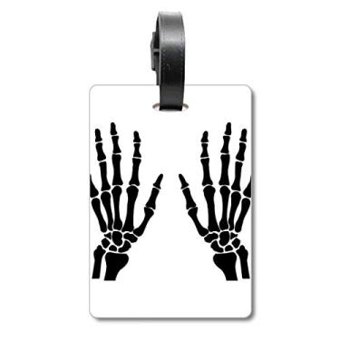 Imagem de Esqueleto osso mão humana preta padrão mala etiqueta cartão de bagagem pendurado etiqueta para cartão de armazenamento