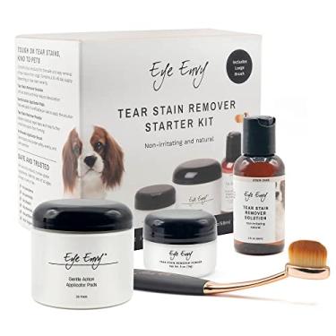 Imagem de Eye Envy Kit inicial de removedor de manchas de lágrimas para cães com escova ProPowder | Solução de manchas, almofadas aplicadoras, pó de manchas e pincel aplicador grande | Dura de 30 a 45 dias
