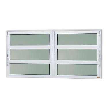 Imagem de Janela de Aluminio Basculante 2 Seções Elite Vidro Boreal 60cm x 200cm Brimak Branco