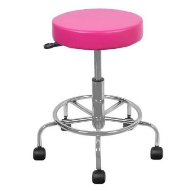 Imagem de Cadeira Mocho Cromada Rosa Apoio Para Os Pes Estetica Regulagem De Alt