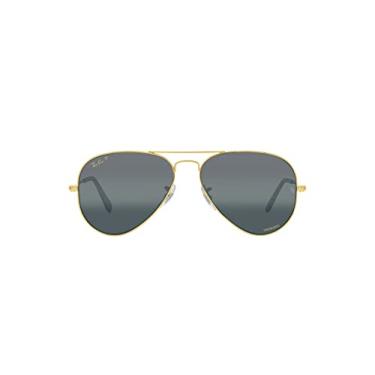 Imagem de Ray-Ban RB3025 Óculos de sol aviador polarizados clássicos, Legend Gold/Polarizado Transparente Dégradé Azul Escuro, 55 mm