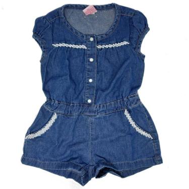Imagem de Macacão Jeans Infantil Pérolas Menina