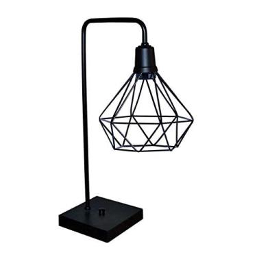 Imagem de Abajur Luminaria De Mesa Com Aramado - Ideal para sala, cabeceira de cama, escritório (Preto Preto)