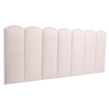 Imagem de Cabeceira Casal Estofada de Colar na Parede Kit 7 Placas Modelo Nuvem - SUEDE Creme/Off White