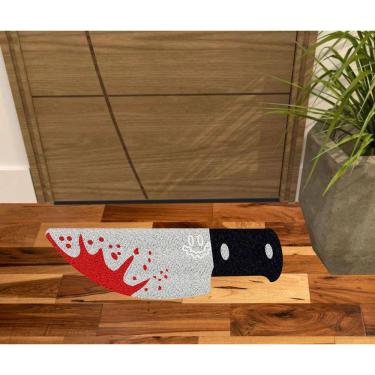 Imagem de Tapete Capacho Divertido Faca Com Sangue Medida Grande 1,00X0,30.