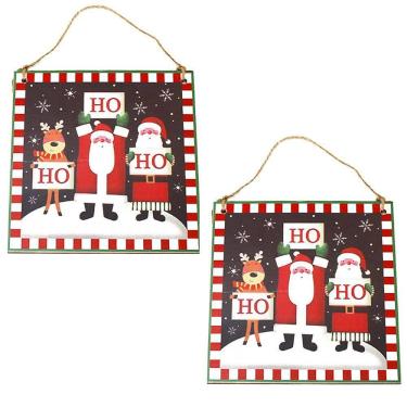 Imagem de Kit 2 Placas Decorativas Natal Madeira Pendurar - 15x15x1cm