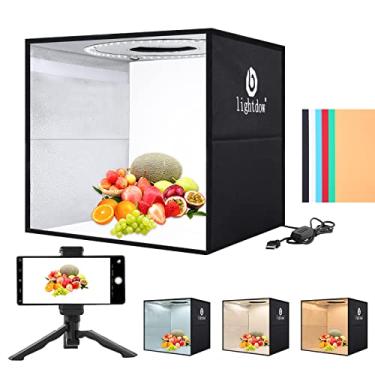 Imagem de Lightdow Kit de caixa de luz de estúdio fotográfico: kit de tenda de tiro de 30,5 x 30,5 cm com 120 LEDs e 6 cenários para fotografia de produto profissional, portátil, regulável, versátil