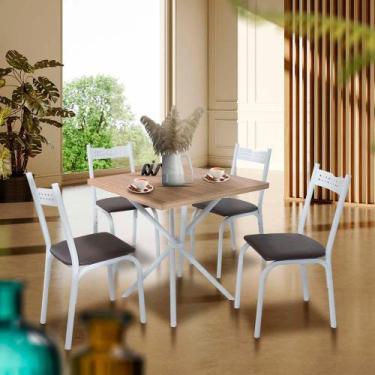 Imagem de Mesa De Jantar Pequena Com 4 Cadeiras Branco Carvalho Adel Slim Shop J
