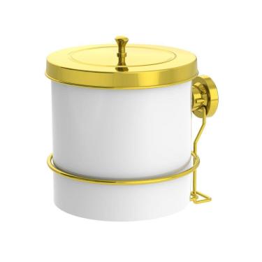 Imagem de Lixeira 5L Tampa Redonda Com Suporte Ventosa Cesto De Lixo Branco Dourado - 4035BCD Future