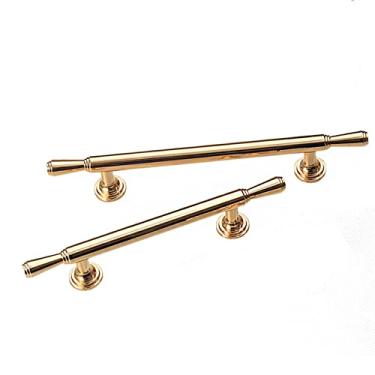 Imagem de Pacote com 2 puxadores de armário dourados de latão sólido para armário de cozinha puxador de barra em T puxadores de gaveta de móveis puxadores de armário de ouro 96 mm a 320 mm parafusos de maçaneta