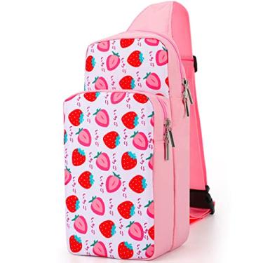Imagem de Owngen Linda bolsa de viagem para Nintendo Switch/OLED/Lite, mochila de armazenamento tiracolo portátil para console NS, base de carregamento, joy-cons, acessórios, meninas, mulheres (rosa morango)