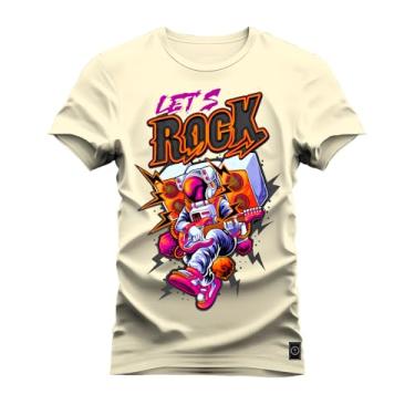 Imagem de Camiseta Plus Size Algodão Premium Estampada Lets Rock Perola G5
