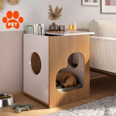 Imagem de Mesa Lateral Quadrada Pet 1 GV Carvalho e Off White