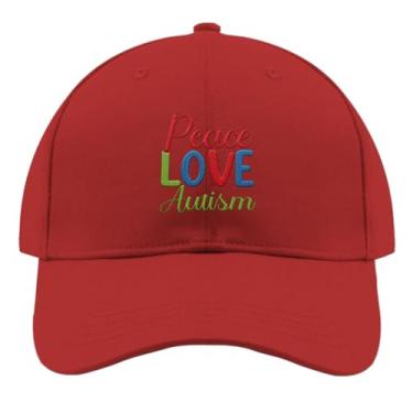 Imagem de Boné de beisebol Peace Love Autism Trucker Hat para adolescentes retrô bordado snapback, Vermelho, Tamanho Único