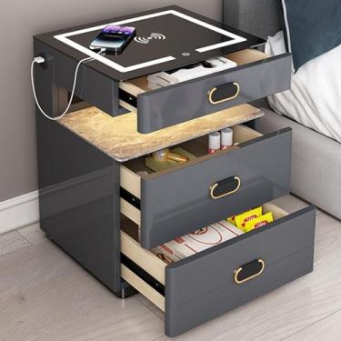 Imagem de Mesa de cabeceira inteligente, cofre oculto, com porta USB, mesa de cabeceira inteligente com luz LED de 3 cores e alto-falante, adequada para quarto, escritório, sala de estar, mesa de centro