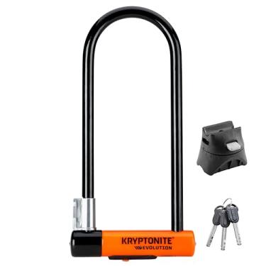 Imagem de Kryptonite Evolution Long Shackle Bike U-Lock, segurança anti-roubo, manilha de aço de 14 mm com suporte de montagem e chaves, alta segurança para bicicletas, scooters, preto