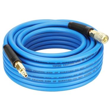Imagem de Mangueira de ar híbrida YOTOO de 1,27 cm x 1,27 m 300 PSI resistente, leve, resistente a torções, flexibilidade em todos os climas com encaixes de acoplador rápido industrial de 1,27 cm, restritores de dobras, azul