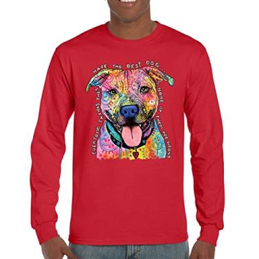 Imagem de Camiseta de manga comprida Dean Russo Pets Art Pit Bull Everyone Has Best Dogs, Vermelho, 3G