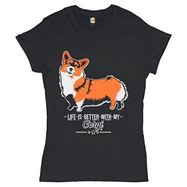 Imagem de Camiseta feminina Life is Better with My Corgi Pet Best Friend Dog Lover, Preto, XXG