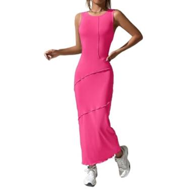 Imagem de Camisa Feminina Top-stitching Lettuce Trim Tank Dress (Color : Hot Pink, Size : M)