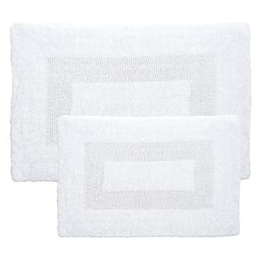Imagem de Conjunto de tapetes de banheiro de algodão - 2 peças 100% algodão - reversível, macio, absorvente e lavável na máquina Tapetes de banheiro da Lavish Home (Branco)