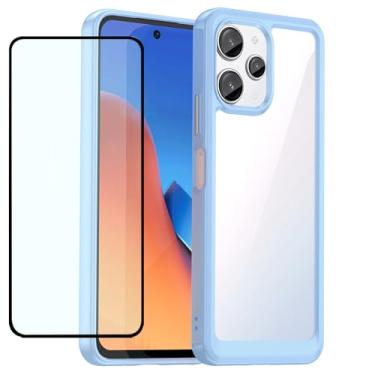 Imagem de GTBDEKI Capa transparente para Redmi 12, Poco M6 Pro com protetor de tela HD, capa protetora de policarbonato rígido transparente à prova de choque + TPU para Xiaomi Redmi 12 azul cristal