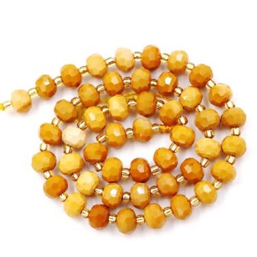 Imagem de Malahill Contas de pedra natural por atacado para fabricação de colares de pulseiras, vendidas por saco, 5 fios e um rolo de cordão dentro, rondelle facetado amarelo mookaite 8 mm