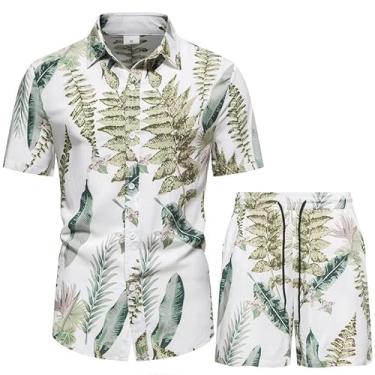 Imagem de MANTORS Conjunto masculino floral havaiano de 2 peças de camisa de manga curta com botão e shorts, NP06, XXG