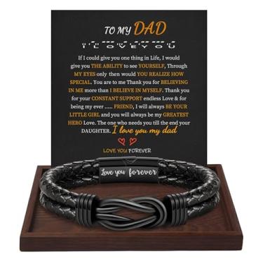 Imagem de Presentes de Natal para homens pulseira de couro marrom preto trançado Forever I Love You presentes para ele pulseiras de punho infinito presentes de aniversário para namorado filho neto marido pai homens meias de enchimento para meninos adolescentes, 8.5 Inches, Metal, Sem pedras preciosas