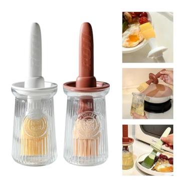 Imagem de Uteynee Dispensador de óleo com escova – Dispensador de azeite de oliva de vidro para cozinha, frasco dispensador de óleo 3 em 1 com escova de silicone para cozinhar molho de vinagre, churrasco e