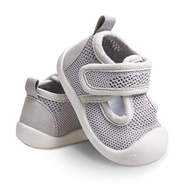 Imagem de Sapatos de primeira caminhada para bebês de 1 a 4 anos para crianças de 1 a 4 anos, sola macia, antiderrapante, malha de algodão, respirável, leve, material TPR sem cadarço, tênis para uso ao ar