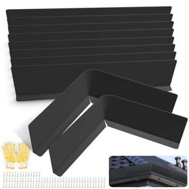 Imagem de CAPHONT 10 peças de proteção contra respingos Gutter Valley 40 x 8 cm de alumínio para desviador de calha de teto de chuva com parafusos para canto de telha e casa reta (preto)