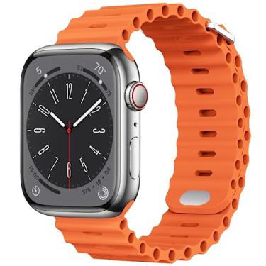 Imagem de AIRPROCE Compatível com Apple Watch Ocean Bands 38 mm, 40 mm, 41 mm, 42 mm, 44 mm, 45 mm, 49 mm, pulseira esportiva de silicone macio para iWatch Ultra SE Series 8 7 6 5 4 3 2 1 Sport Edition para mulheres e homens (38/40/41 mm, laranja)