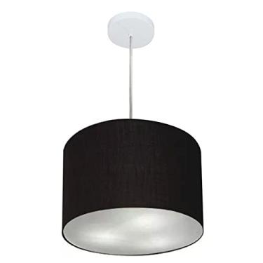 Imagem de Lustre Pendente Cilíndrico Cúpula Tecido 35x25 cm, Vivare Iluminação, Pendente4211 PR, Preto, Pequeno