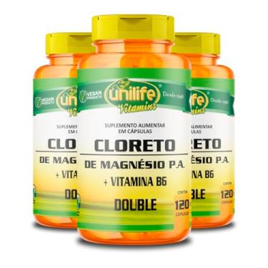 Imagem de Kit com 3 Frascos de Cloreto de Magnésio P.A. Unilife 120 capsulas + Vitamina B6