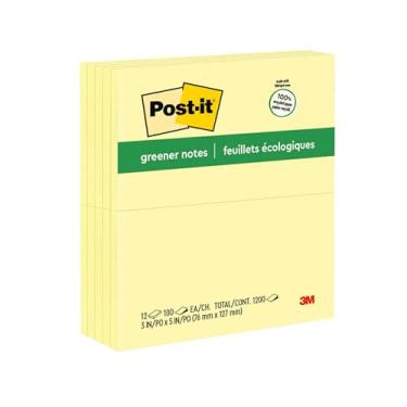 Imagem de Post-it® Notas 655-RP, reciclado, amarelo canário, 7,6 cm x 12,7 cm, 100 folhas por bloco, pacote com 12