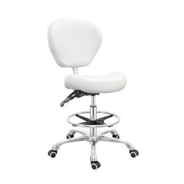 Imagem de Grace&Grace Cadeira de desenho, ajustável e alta, cadeira de rodinhas com encosto e apoio para os pés para computador, estúdio, oficina, sala de aula, laboratório, balcão, escritório em casa (branco)