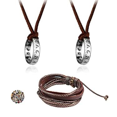 Imagem de HJYZY 28 peças Uncharted 4 Drake Jewelry Sticker Set Ring Pendant Necklace Brown Leather Men's Cuff Bracelet