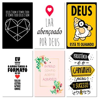 Imagem de Kit 6 Placas Decorativas Frases Deus é Bom 20x30 cm Mdf