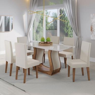 Imagem de Mesa de Jantar 6 Lugares Americana Imbuia/Off White/Veludo Pastel