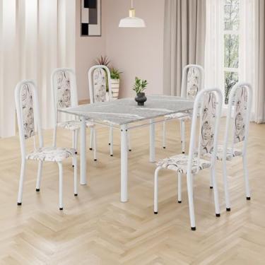 Imagem de Conjunto de Mesa Retangular 140x75cm Tampo Granito Topázio 6 Cadeiras Lavínea Arabesco/Branco