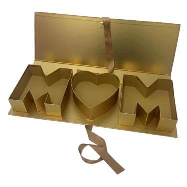 Imagem de Generic Caixa de flores em formato de letra da mamãe, caixa de presente recarregável para o dia das mães, embalagem floral elegante de papelão para, ouro