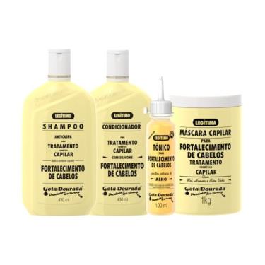 Imagem de Kit Shampoo Condicionador Tônico Máscara 1Kg Legítimo Alho Original 4Pçs - Gota Dourada