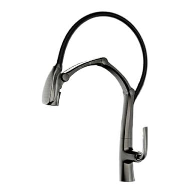 Imagem de Torneira de cozinha de latão cinza de luxo com indução inteligente, sucção magnética, design retrátil, torneira para pia fria e quente, cinza escovado1